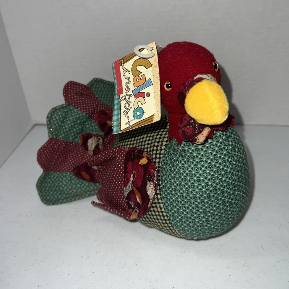 Vtg Gibson Greetings Thanksgiving Stuffed Turkey 1990's‎ Calico Crafts Primative